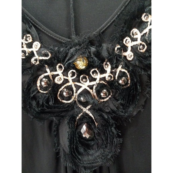 Nic & Dom 2X Black Swing Dress Embroidered Ribbon Metallic Jeweled Look Studs - Picture 3 of 8